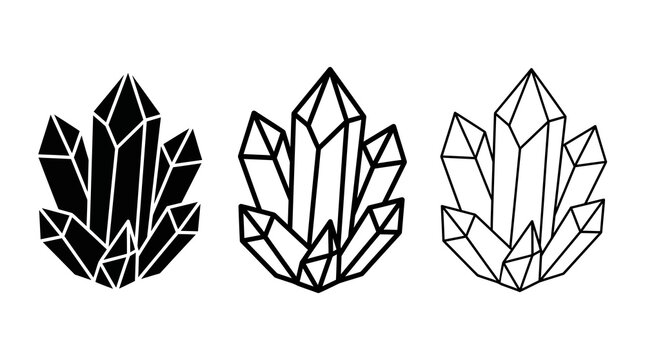 Geometric crystal pattern set featuring solid, outline, and wireframe designs