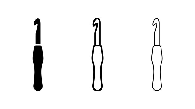 Minimalist crochet hook icons in solid, outline, and contour styles