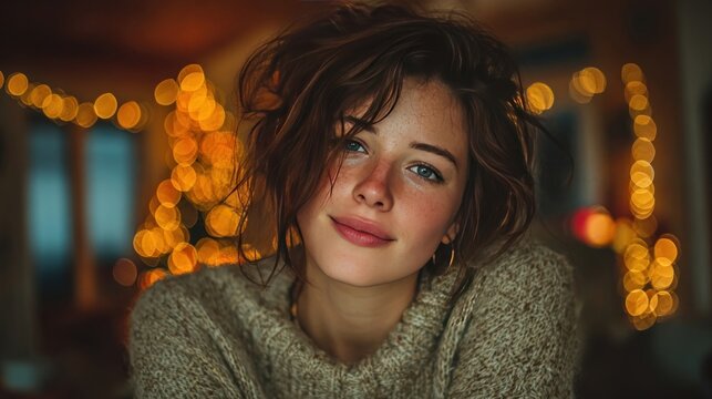 Sad woman sitting alone on Christmas Day, emotional and reflective mood