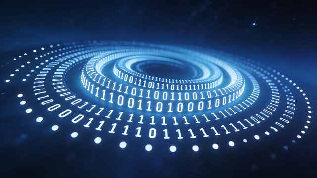 Binary code spiral in digital space