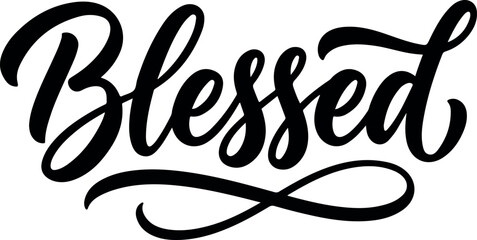 Blessed hand lettered typography vector illustration on transparent background for religious designs © Ammbia