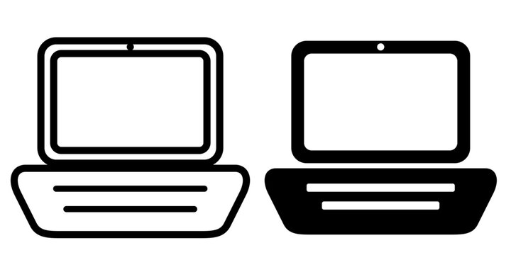 Laptop outline and solid icons set notebook computer presentation vector