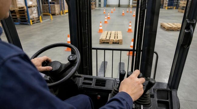 Forklift operator training in warehouse