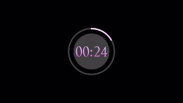 Thirty seconds stopwatch timer video with alpha channel, countdown timer animation from thirty to zero second with transparent background, 4k circular countdown timer video. 