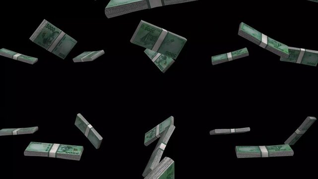 Kyrgyzstan Money, Kyrgyz Som Banknotes Falling On Black Background, KGS Currency Stacks Dark Cinematic, 4K