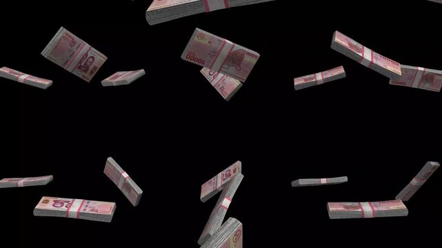 Burundi Money, Burundian Franc Banknotes Falling On Black Background, BIF Currency Stacks Dark Cinematic, 4K