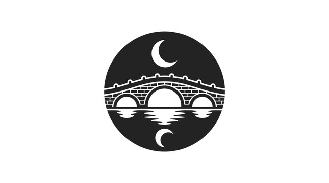 Minimalist circular logo featuring a stone bridge with moon reflections.