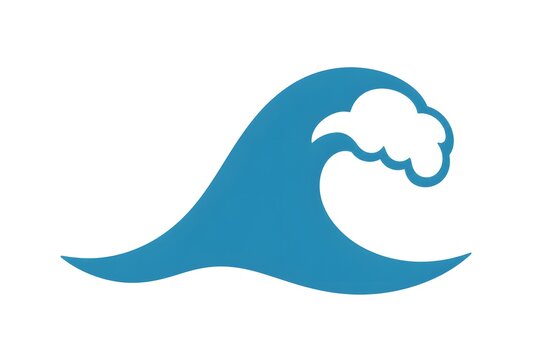 Minimalist blue ocean wave icon, stylized sea water crest illustration, simple nautical graphic element for summer branding and surf logos