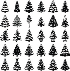 Obraz premium Christmas Tree Silhouette Icon Set Collection