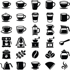 Fototapeta premium Coffee and Tea Icon Set Collection