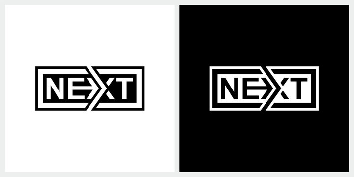 Next logo design, typography next for square with forward arrow logo design template
