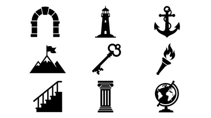 Naklejka premium Collection of various black silhouette icons on white background