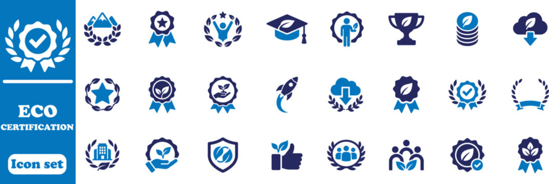 Eco certification icon set environmental logos