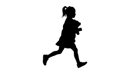 Obraz premium Running girl with teddy bear black silhouette