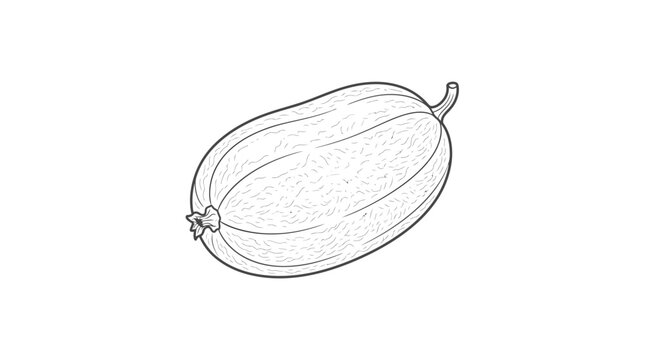 A detailed black and white line art illustration of a single fresh winter melon.
