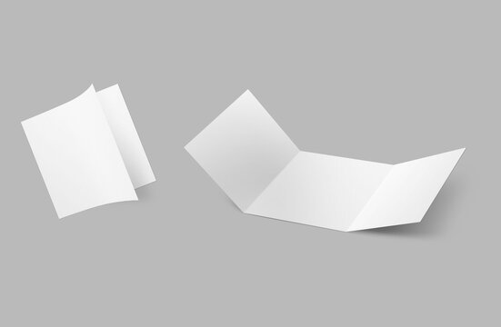 Blank tri-fold square brochure mockup isolated over backgrpund. 3d rendering.