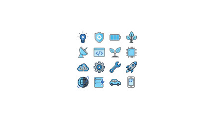 Obraz premium Retro pixel art game asset icon set featuring blue fantasy items, magical scrolls, shields, crystals, potions, and inventory equipment for video games. 