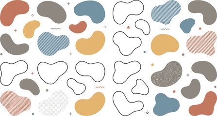 Fototapeta premium Set of abstract organic shapes and patterns in earthy tones with abstract collection minimalist background illustration creative hatching template composition geometric