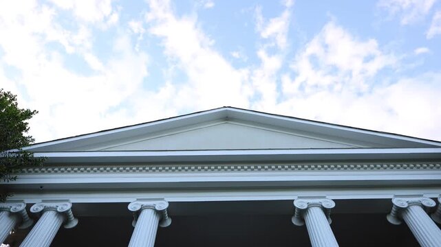 Classical building facade with white columns