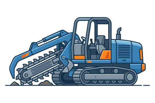 Blue Trencher Machine Vector Illustration