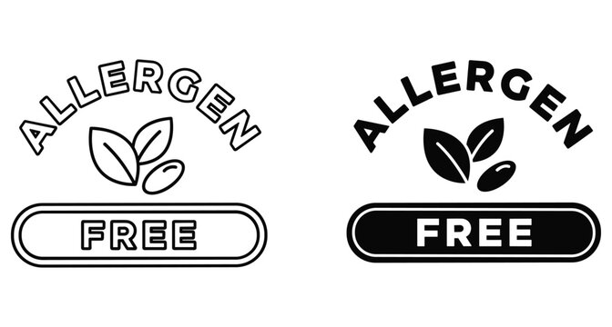 Allergen free label set with leaf and seed icons for food packaging safety certification and healthy dietary product information