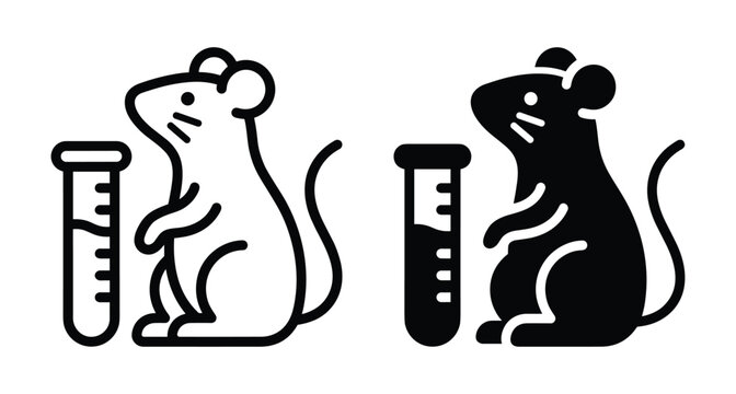 Laboratory mouse and test tube icons representing scientific research animal testing biology experiments medical study biotechnology and clinical laboratory procedures