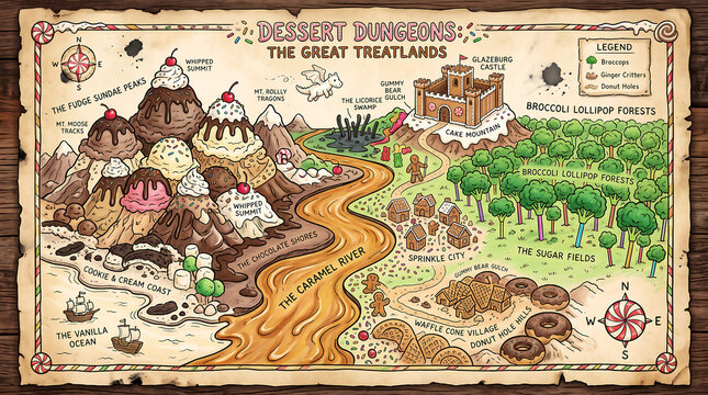 Vintage fantasy treasure map with mountains and castle