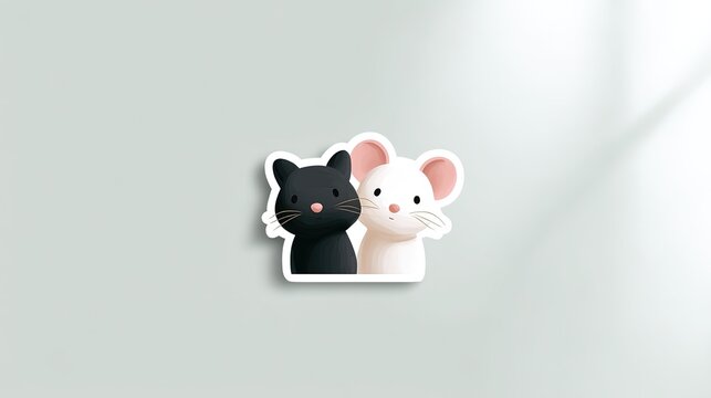 sticker,cozy style,illustration,A mouse and a cat watching from behind.,white barder,Minimalist