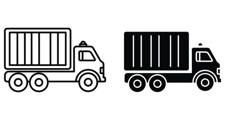 Fototapeta premium Cargo delivery truck icon set with outline and solid black versions for logistics transportation shipping distribution and commercial vehicle services