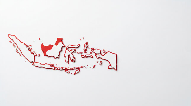 Top View of a Detailed Red Map of Indonesia Isolated on a Plain White Background for Travel and Geographic Educational Design Projects
