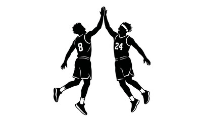 Basketball Players Jumping High Five Silhouette © Naznin