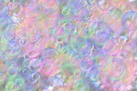 Abstract Iridescent Bubble Texture Background with Soft Pastel Colors, Colorful Transparent Bubble Pattern Background for Creative Design, Dreamy Holographic Bubble Surface Texture with Rainbow Light 