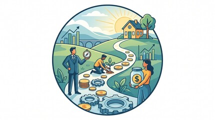 Fototapeta premium Business professionals working together on a path toward financial success and growing a prosperous future home