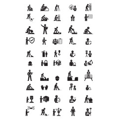 Obraz premium Construction Workforce Black Glyph Icon SetProfessional black glyph icon set featuring construction workforce concepts for engineering, industrial projects, and commercial building operations.