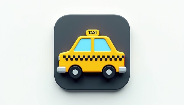 Yellow taxi icon on dark background. Digital taxi symbol for transport apps, ride sharing, and city travel booking. Modern car graphic for urban mobility services.