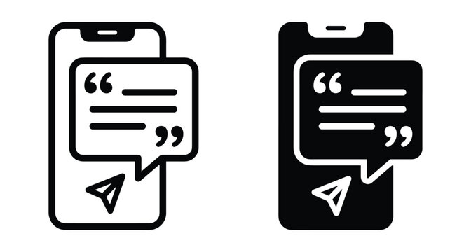 Smartphone icon with speech bubble and quotation marks for mobile messaging chat application interface design elements for digital communication