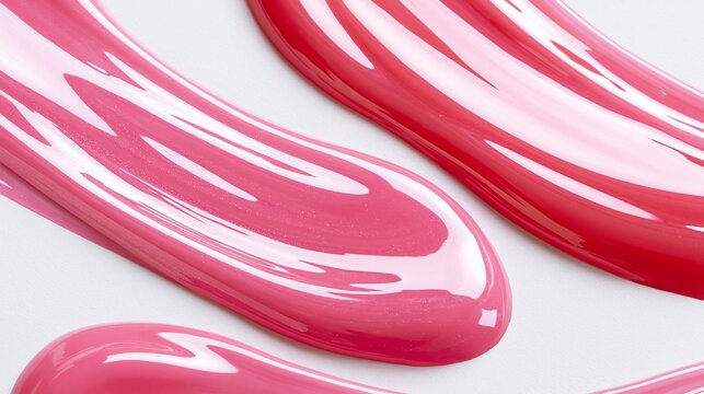 Shiny pink lip oil or gloss smears on a white surface.