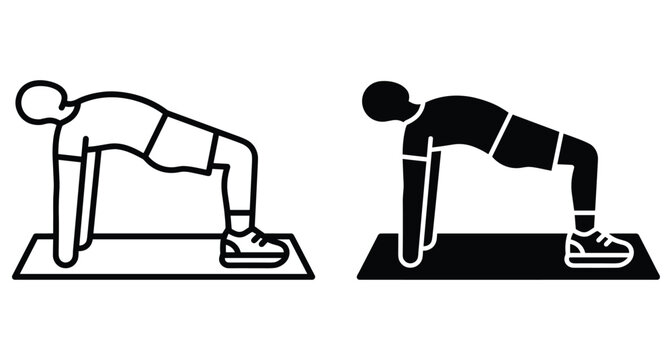Reverse plank exercise icon set showing person performing bridge pose on yoga mat for fitness workout training and core strength