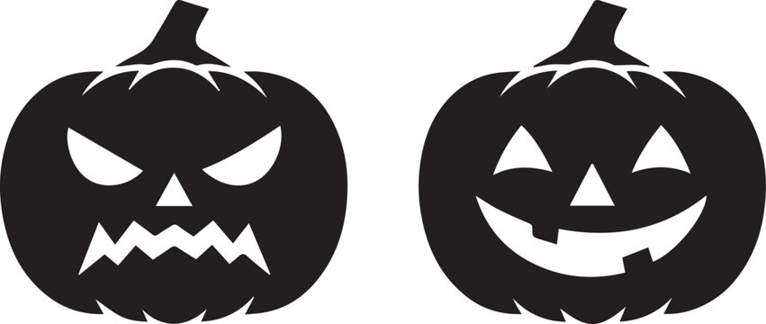 Two carved halloween pumpkins with scary and happy faces Vector