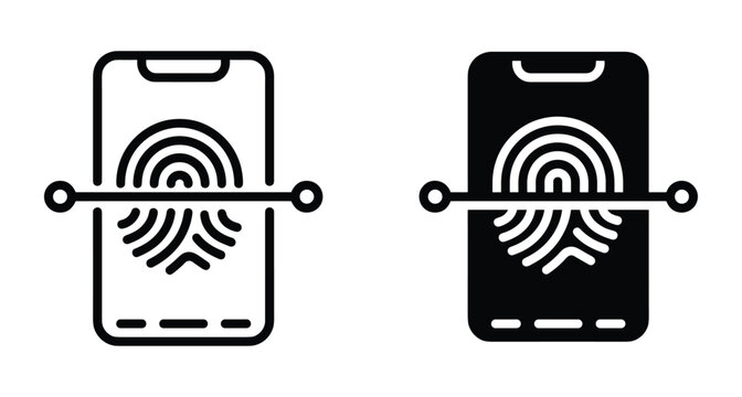 Smartphone fingerprint scanning icon set for mobile security biometric authentication digital privacy protection touch id sensor technology verification system access