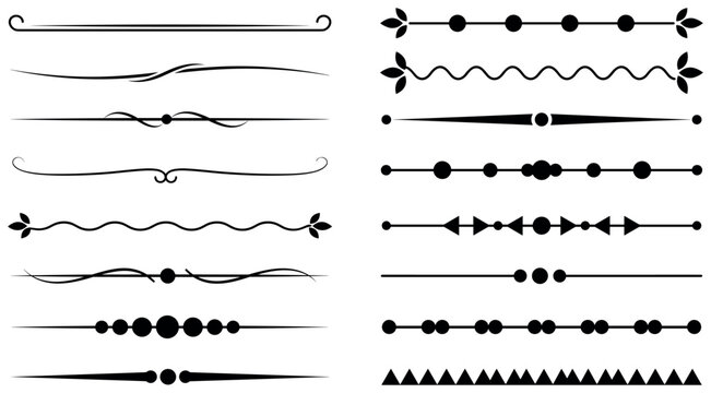 Set of black vintage calligraphic dividers and borders isolated on white background.