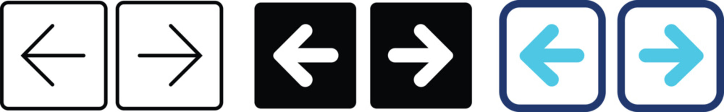 Left and right arrow vector icon set for navigation and user interface