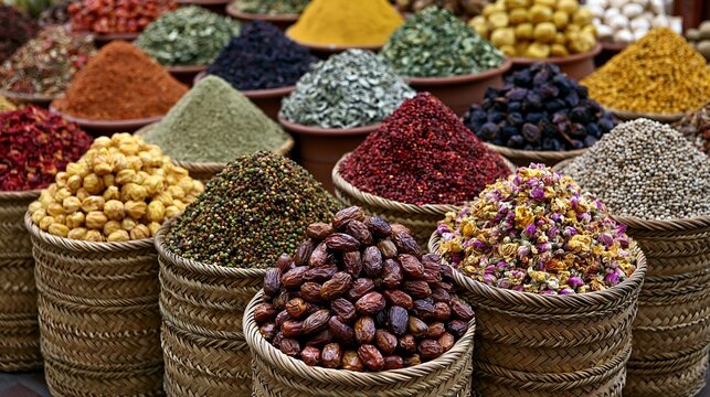 Spices from Dubai's market fill the air in the city, United Arab Emirates, Asia.