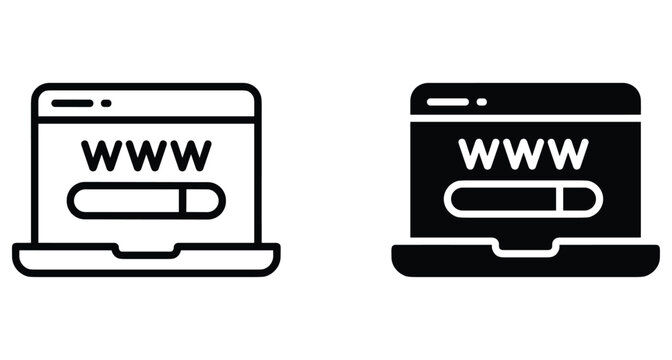 Laptop computer screen displaying world wide web browser interface with search bar address field in outline and solid glyph style