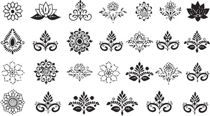 Obraz premium Mehndi Flower Pattern Vector Set with Henna Floral Motifs in Traditional Indian Style