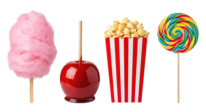 Carnival sweets and concessions on transparent background