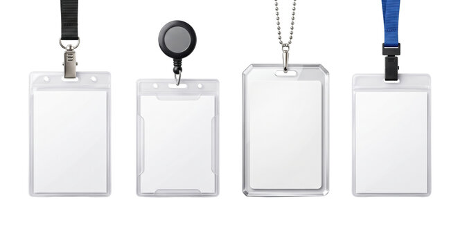 Blank transparent plastic id badges with lanyards