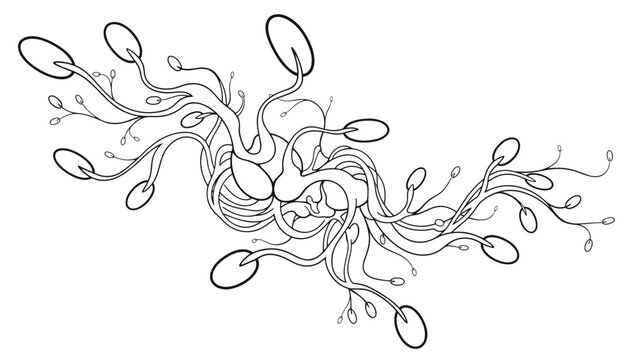 Intricate organic line drawing depicting a network of nodes and vessels resembling the human lymphatic or vascular system.