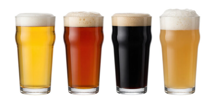 Assorted beer glasses with different brews set