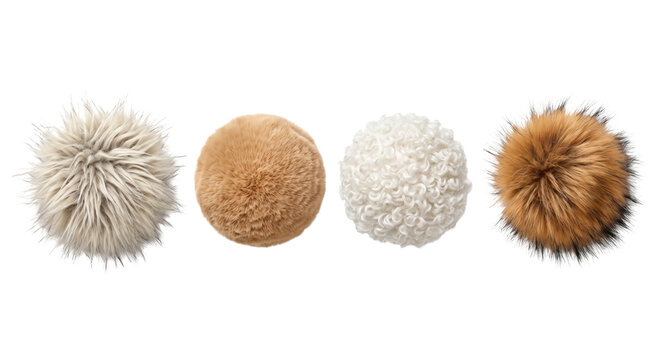 Fluffy decorative pom poms on transparent background